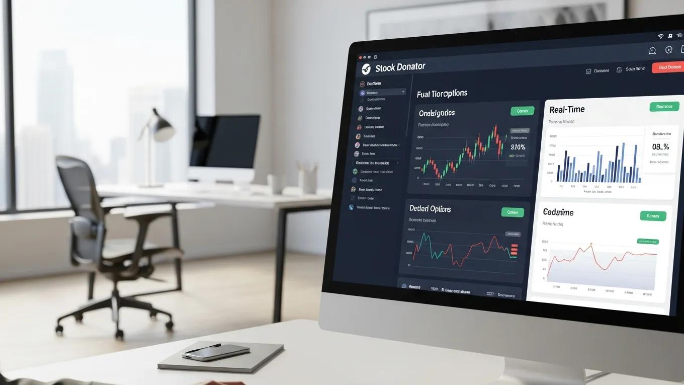 Close-up of Stock Donator platform interface in a modern workspace