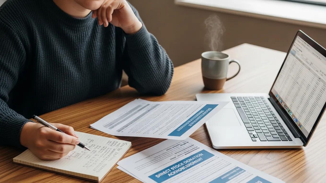 Individual reviewing financial documents for Donor-Advised Funds and Direct Stock Donations